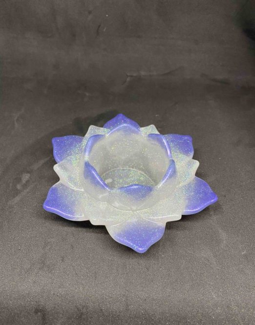 photophore fleur de lotus blanc nacré et bleu