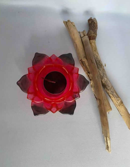 photophore fleur de lotus rouge et bronze